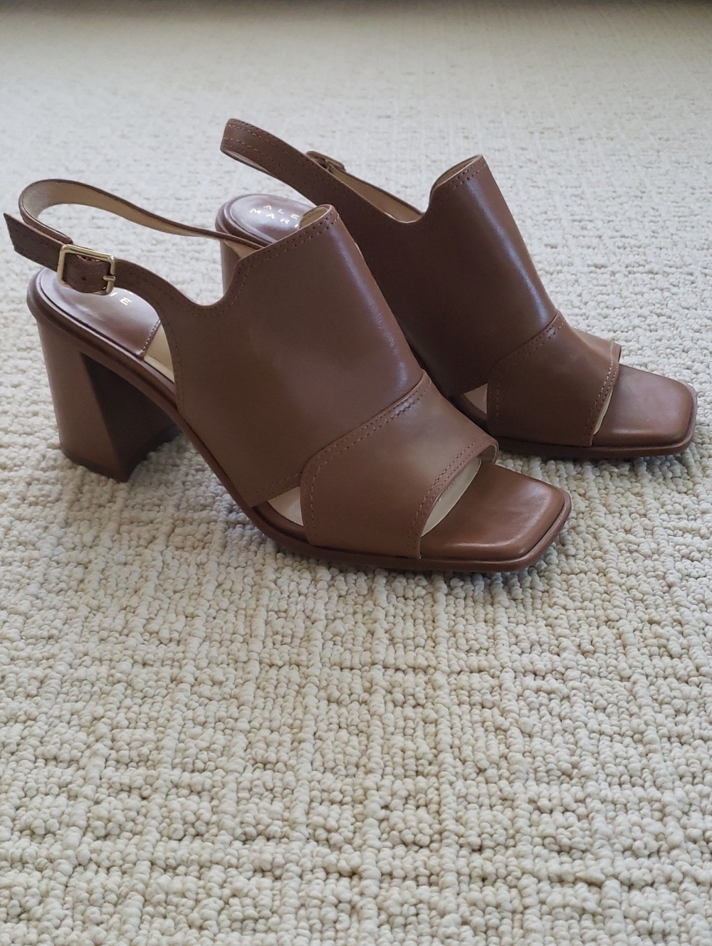 Alex Marie Brown Leather Block Heel Slingback Sandals